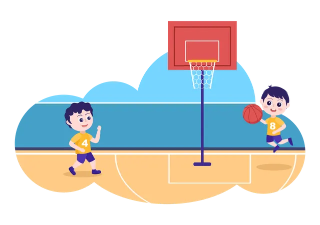 Crianças jogando basquete  Ilustração