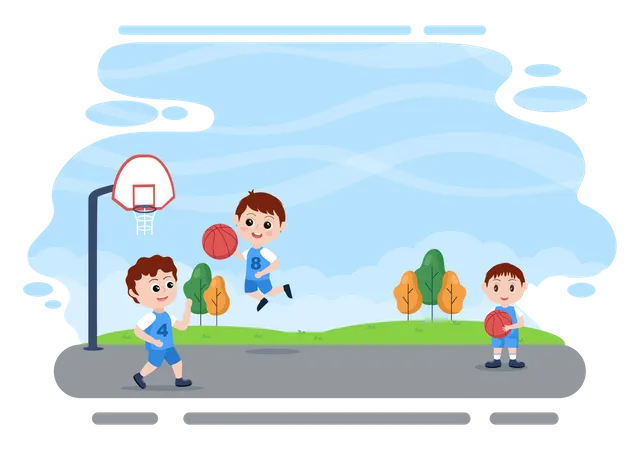 Crianças jogando basquete  Ilustração