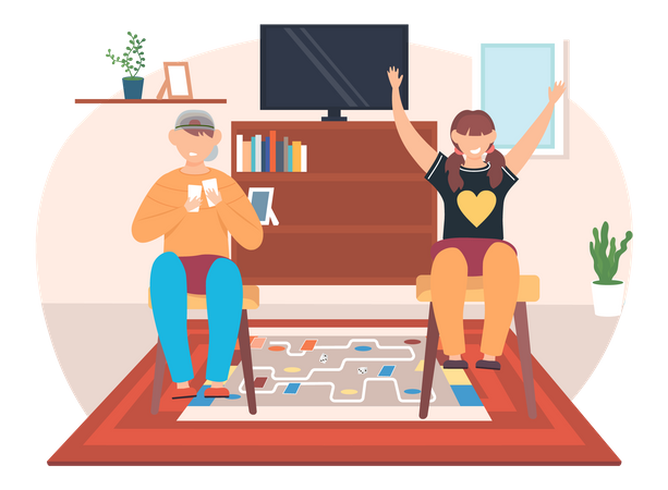 Crianças jogando cartas e passando bons momentos juntos  Ilustração