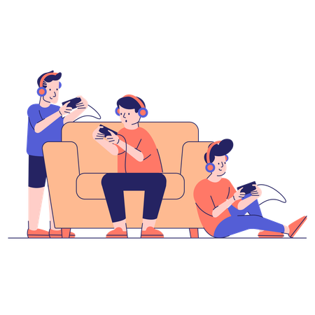 Crianças jogando jogos de realidade virtual  Ilustração