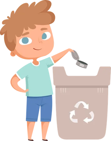 Crianças jogando lixo na lata de lixo  Ilustração