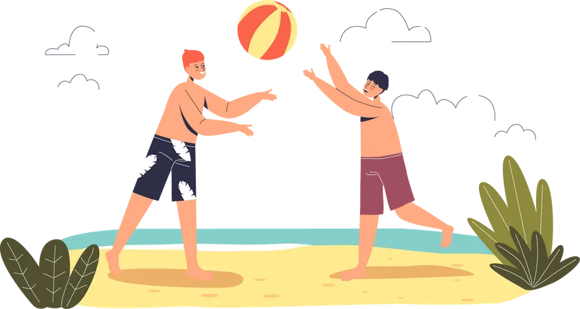 Crianças jogando vôlei na praia  Ilustração