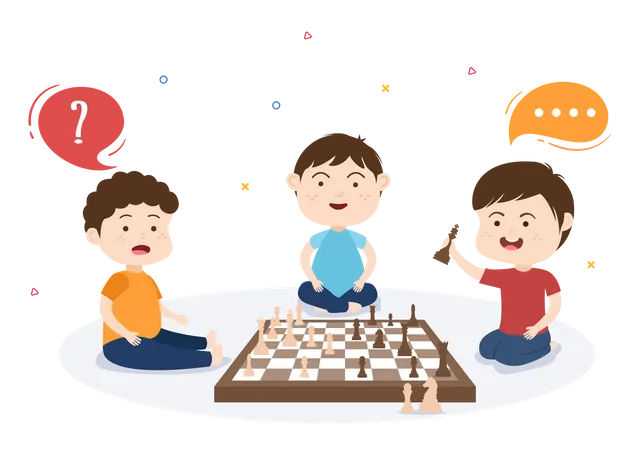 Crianças jogando xadrez  Ilustração