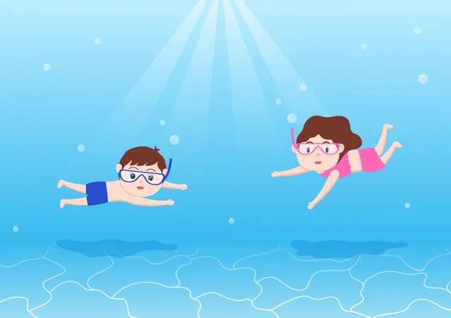 Crianças mergulhando debaixo d'água  Ilustração