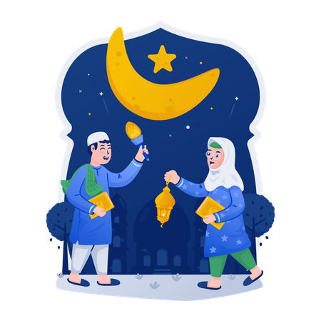 Crianças na noite do Ramadã  Ilustração