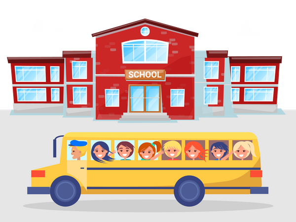 Crianças no ônibus escolar  Ilustração