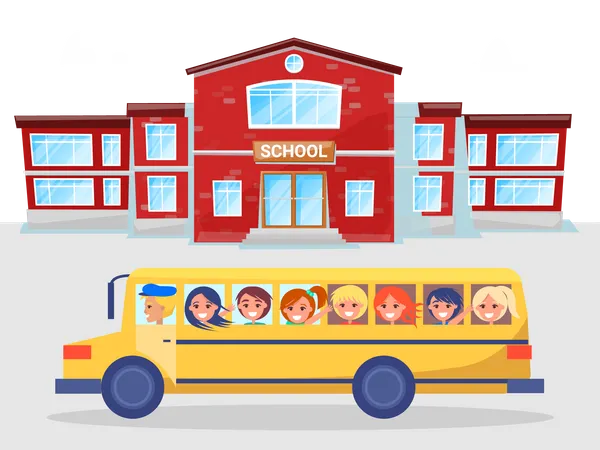 Crianças no ônibus escolar  Ilustração