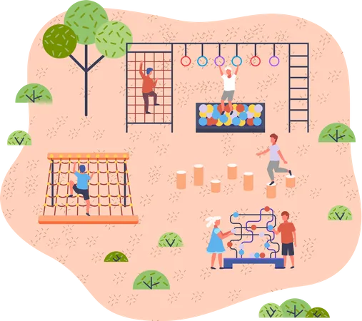 Crianças no playground do jardim de infância moderno  Ilustração