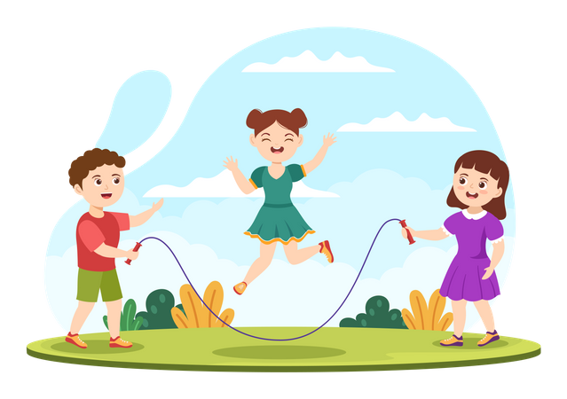 Crianças pulando corda no parque  Ilustração