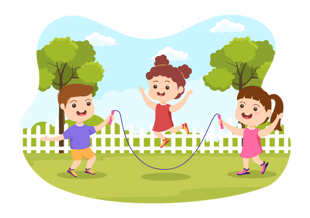 Crianças fazendo pular corda no parque  Ilustração