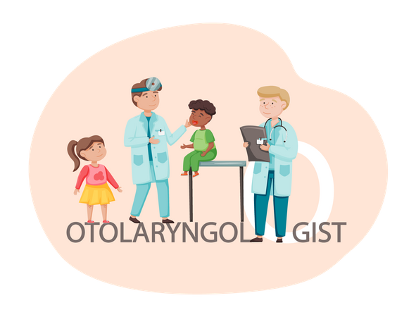 Crianças recebendo tratamento com médico otorrinolaringologista  Ilustração