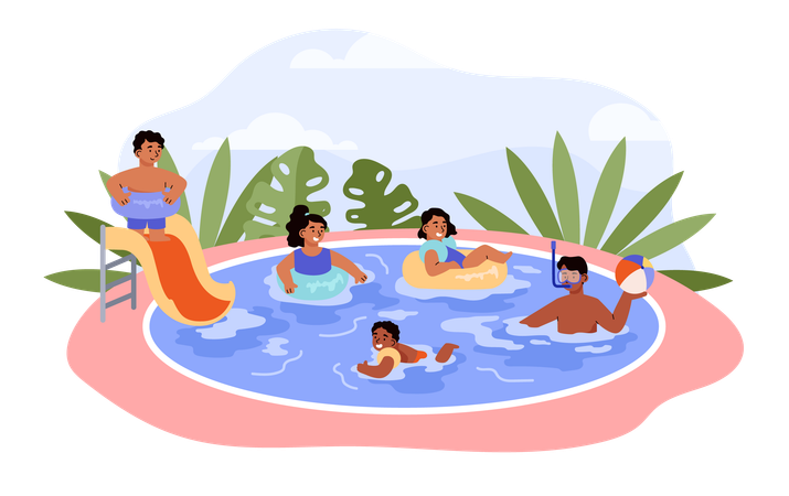 Crianças relaxando na piscina  Ilustração