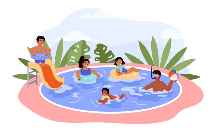 Crianças relaxando na piscina  Ilustração