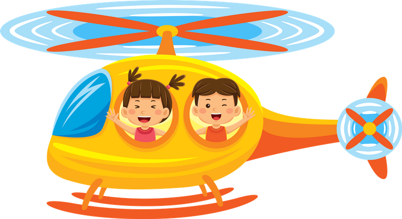 Crianças se divertindo em um helicóptero  Ilustração
