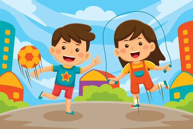 Crianças se divertindo no parque  Ilustração