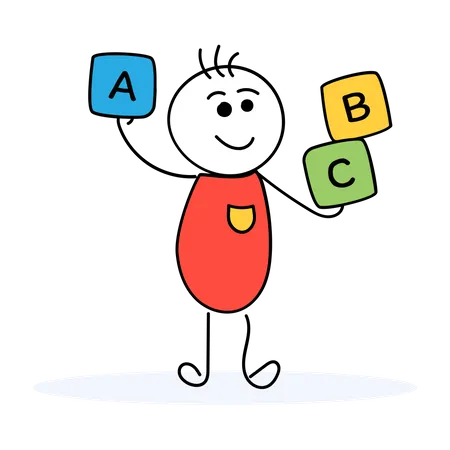 Crianças segurando cubos de alfabeto inglês  Ilustração