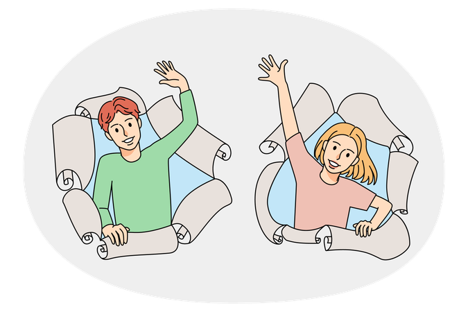 Crianças sorridentes olham através de buracos de papel  Ilustração
