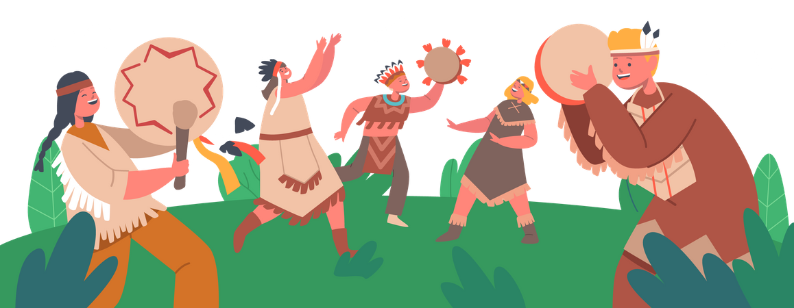 Crianças tocando bateria e dançando  Ilustração
