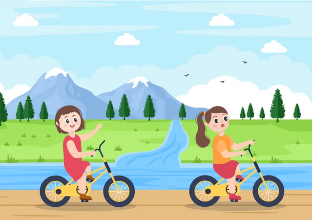 Crianças usando bicicleta  Ilustração