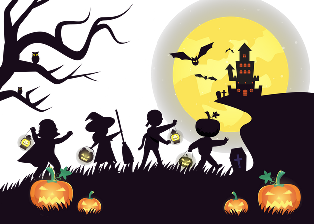 Crianças fantasiadas comemorando o Halloween  Ilustração