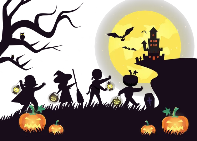 Crianças fantasiadas comemorando o Halloween  Ilustração