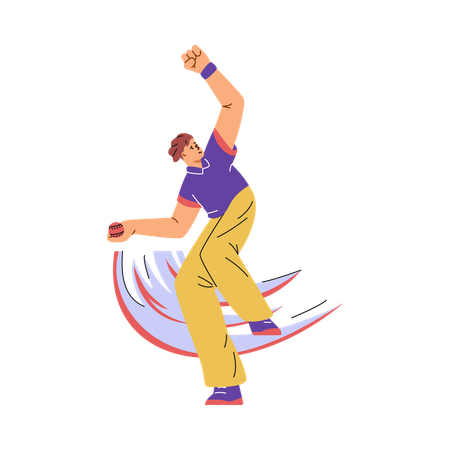 Cricket bowler player in uniform throws ball  Illustration