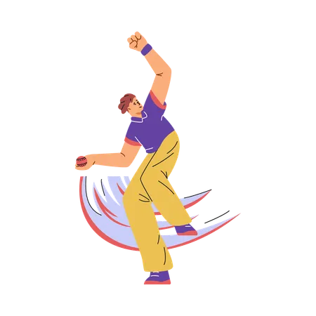 Cricket bowler player in uniform throws ball  Illustration