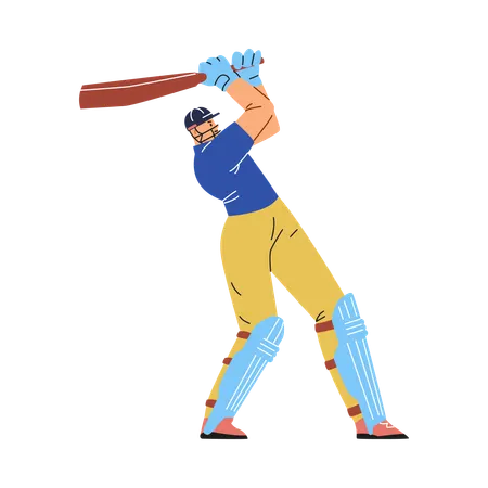 Cricket in which  player in uniform strikes with  bat  Illustration