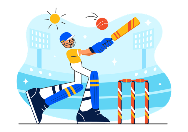 Cricket Player hits boundary  Illustration