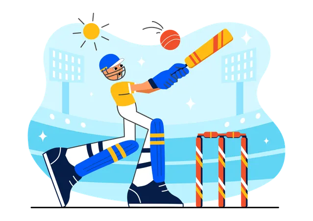 Cricket Player hits boundary  Illustration