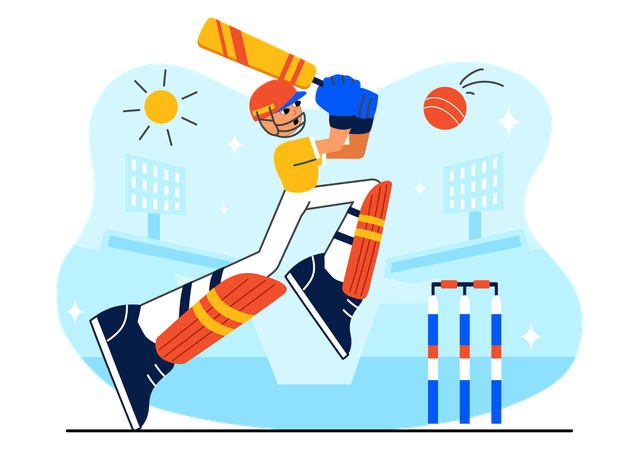 Cricket Player hits boundary  Illustration