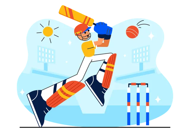 Cricket Player hits boundary  Illustration