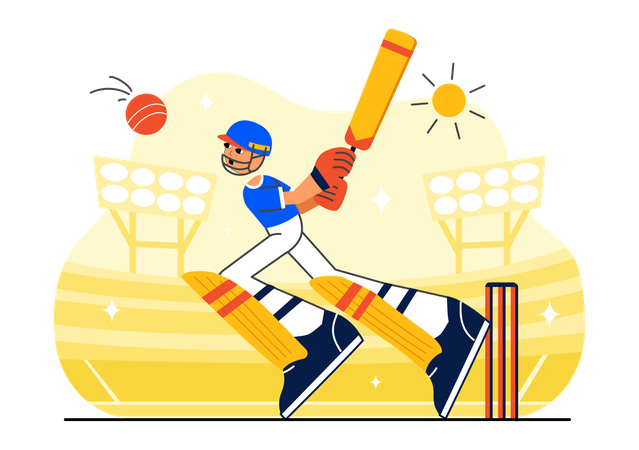 Cricket Player hits sixes  Illustration