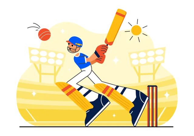 Cricket Player hits sixes  Illustration