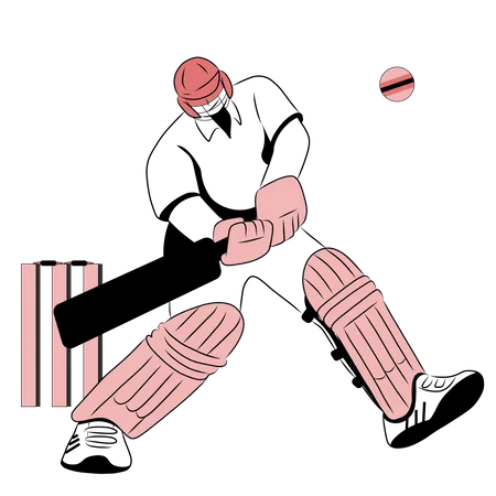Cricket player hitting ball Illustration