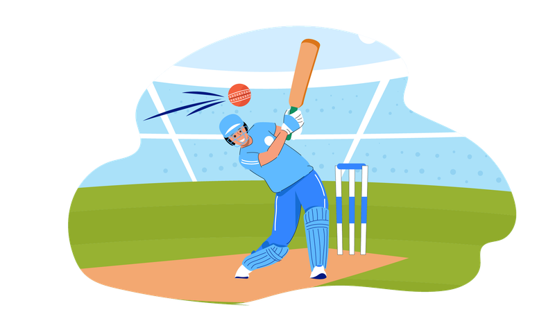 Cricket player hitting ball  Illustration