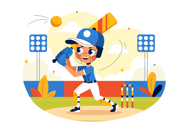 Cricket Player hitting sixer  Illustration