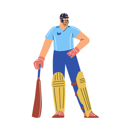 Cricket player in protective gear and  bat in his hand  Illustration