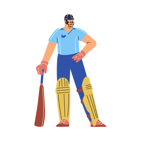 Cricket player in protective gear and  bat in his hand  Illustration