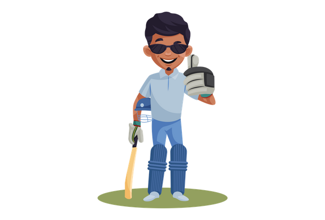 Cricket Player wearing sun glasses ready to play  Illustration