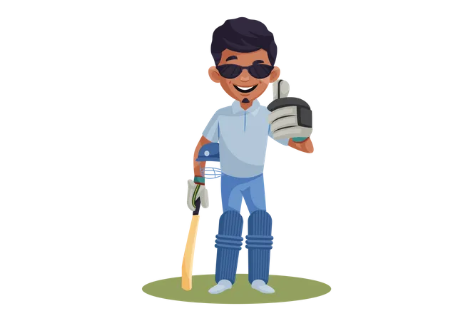 Cricket Player wearing sun glasses ready to play  Illustration