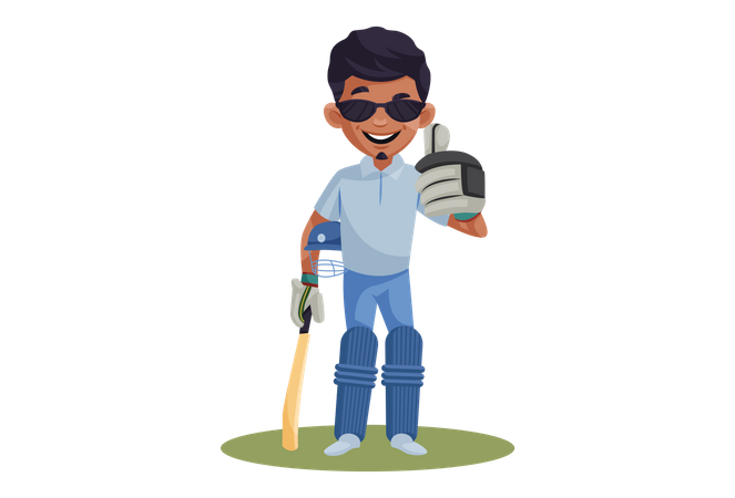 Cricket Player wearing sun glasses ready to play  Illustration
