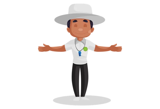 Cricket umpire showing wide ball signal  Illustration