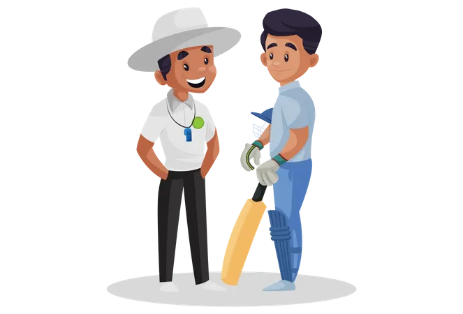 Cricket umpire talking with batsman  Illustration