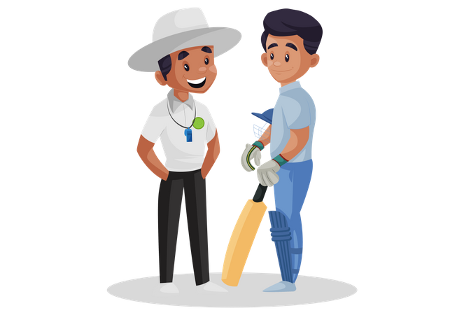 Cricket umpire talking with batsman  Illustration