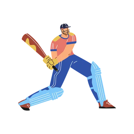 Cricketer swinging  bat ready to hit ball  Illustration