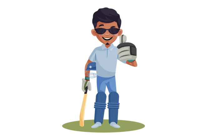 Cricket-Spieler mit Sonnenbrille bereit zu spielen  Illustration