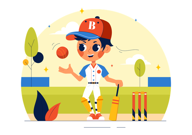 Cricket-Spieler wartet auf Baller  Illustration