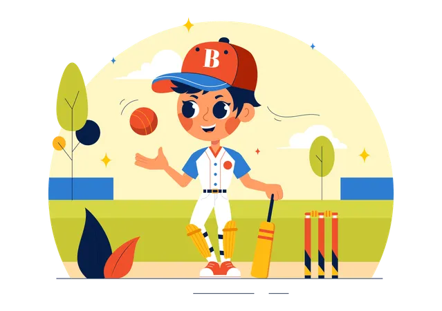 Cricket-Spieler wartet auf Baller  Illustration