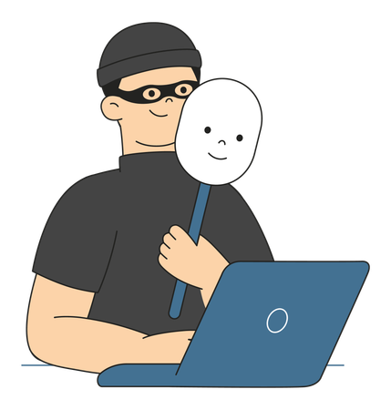 Criminal Hacker Holding Friends Mask for Hacking  Illustration